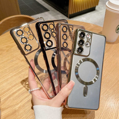 Electroplated Frame MagSafe Magnetic Phone Case, For Samsung Galaxy S22 5G, For Samsung Galaxy S22+ 5G, For Samsung Galaxy S22 Ultra 5G, For Samsung Galaxy S21 Ultra 5G, For Samsung Galaxy S21+ 5G, For Samsung Galaxy S21 5G
