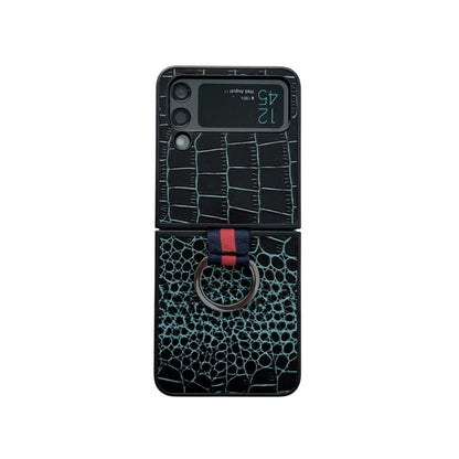 Crocodile Texture Genuine Leather Phone Case with Ring, For Samsung Galaxy Z Flip4