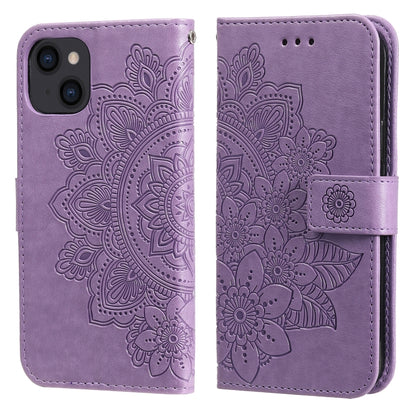7-petal Flowers Embossing Leather Case, For iPhone 14, For iPhone 14 Plus, For iPhone 14 Pro, For iPhone 14 Pro Max