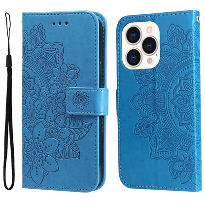 7-petal Flowers Embossing Leather Case, For iPhone 14, For iPhone 14 Plus, For iPhone 14 Pro, For iPhone 14 Pro Max