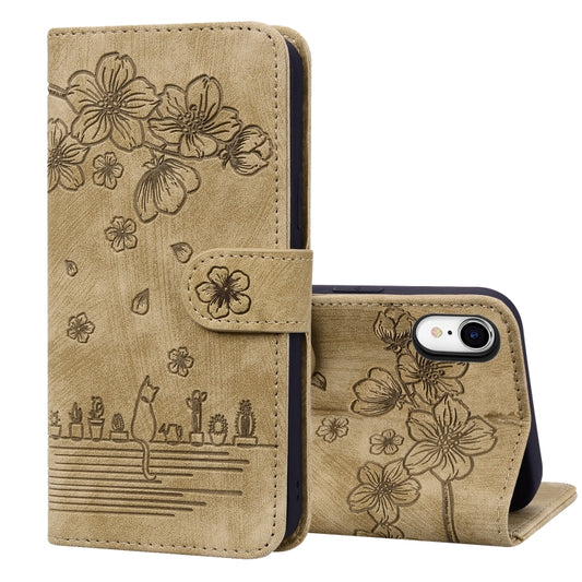 Cartoon Sakura Cat Embossed Leather Case, For iPhone XR, For iPhone XS Max, For iPhone SE 2022 / SE 2020 / 7 / 8, For iPhone 7 Plus / 8 Plus