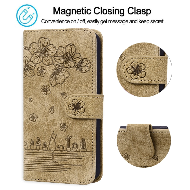 Cartoon Sakura Cat Embossed Leather Case, For iPhone XR, For iPhone XS Max, For iPhone SE 2022 / SE 2020 / 7 / 8, For iPhone 7 Plus / 8 Plus