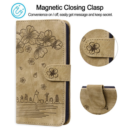 Cartoon Sakura Cat Embossed Leather Case, For iPhone XR, For iPhone XS Max, For iPhone SE 2022 / SE 2020 / 7 / 8, For iPhone 7 Plus / 8 Plus