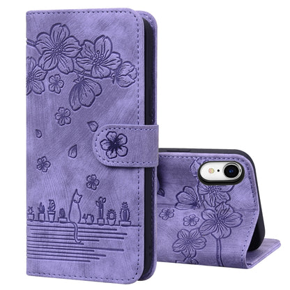 Cartoon Sakura Cat Embossed Leather Case, For iPhone XR, For iPhone XS Max, For iPhone SE 2022 / SE 2020 / 7 / 8, For iPhone 7 Plus / 8 Plus