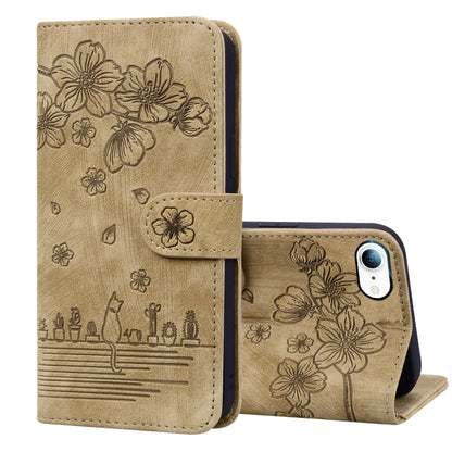 Cartoon Sakura Cat Embossed Leather Case, For iPhone XR, For iPhone XS Max, For iPhone SE 2022 / SE 2020 / 7 / 8, For iPhone 7 Plus / 8 Plus