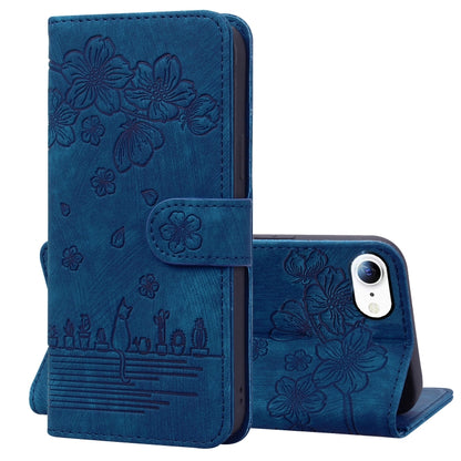 Cartoon Sakura Cat Embossed Leather Case, For iPhone XR, For iPhone XS Max, For iPhone SE 2022 / SE 2020 / 7 / 8, For iPhone 7 Plus / 8 Plus