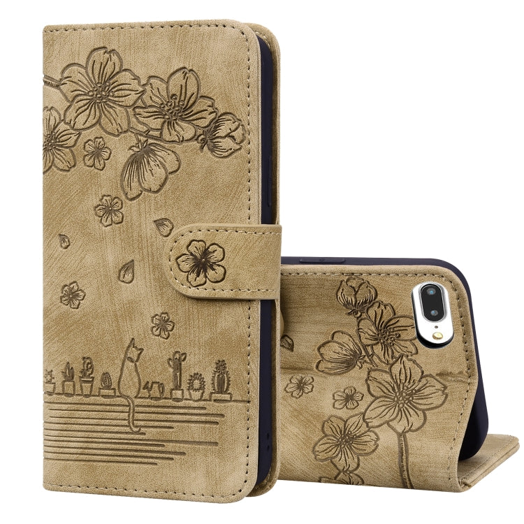 Cartoon Sakura Cat Embossed Leather Case, For iPhone XR, For iPhone XS Max, For iPhone SE 2022 / SE 2020 / 7 / 8, For iPhone 7 Plus / 8 Plus