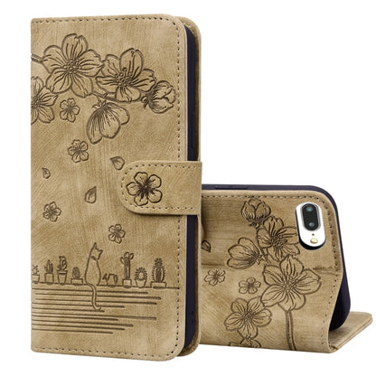 Cartoon Sakura Cat Embossed Leather Case, For iPhone XR, For iPhone XS Max, For iPhone SE 2022 / SE 2020 / 7 / 8, For iPhone 7 Plus / 8 Plus