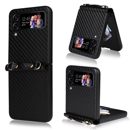 Carbon Fiber Texture Phone Case With Lanyard, For Samsung Galaxy Z Flip4