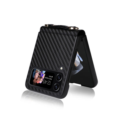 Carbon Fiber Texture Phone Case With Lanyard, For Samsung Galaxy Z Flip4