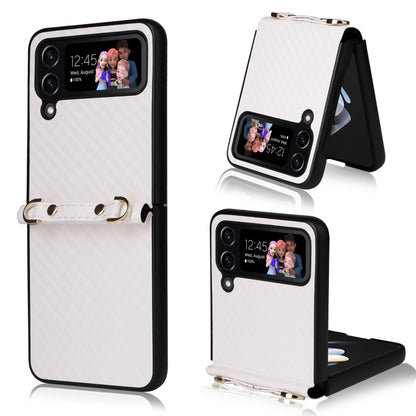 Carbon Fiber Texture Phone Case With Lanyard, For Samsung Galaxy Z Flip4