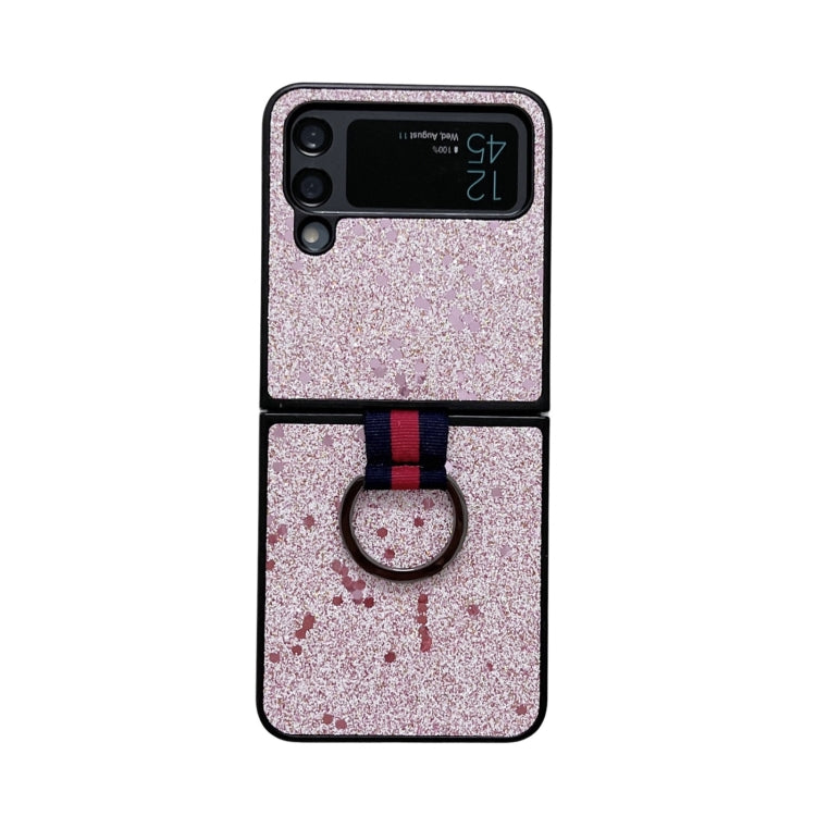Glitter Powder PU Phone Case With Ring, For Samsung Galaxy Z Flip4