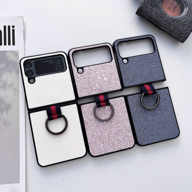 Glitter Powder PU Phone Case With Ring, For Samsung Galaxy Z Flip4