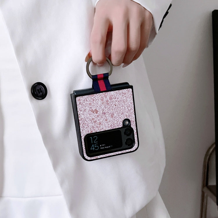 Glitter Powder PU Phone Case With Ring, For Samsung Galaxy Z Flip4