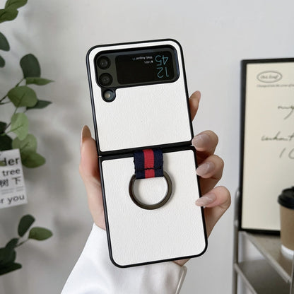 Two-color Litchi Texture Phone Case With Ring, For Samsung Galaxy Z Flip4