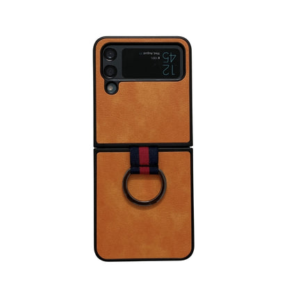 Two-color Litchi Texture Phone Case With Ring, For Samsung Galaxy Z Flip4