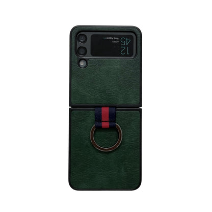Two-color Litchi Texture Phone Case With Ring, For Samsung Galaxy Z Flip4