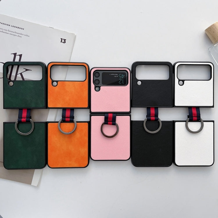 Two-color Litchi Texture Phone Case With Ring, For Samsung Galaxy Z Flip4