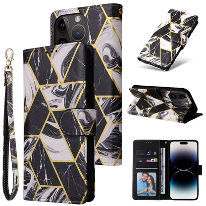 Marble Bronzing Stitching Horizontal Flip PU Leather Case, For iPhone 14, For iPhone 14 Plus, For iPhone 14 Pro, For iPhone 14 Pro Max