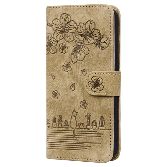 Cartoon Sakura Cat Embossed Leather Phone Case, For Samsung Galaxy S22 5G, For Samsung Galaxy S22+ 5G, For Samsung Galaxy S22 Ultra 5G, For Samsung Galaxy S21 5G, For Samsung Galaxy S21+ 5G, For Samsung Galaxy S21 Ultra 5G                              ...