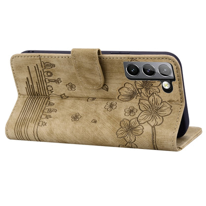 Cartoon Sakura Cat Embossed Leather Phone Case, For Samsung Galaxy S22 5G, For Samsung Galaxy S22+ 5G, For Samsung Galaxy S22 Ultra 5G, For Samsung Galaxy S21 5G, For Samsung Galaxy S21+ 5G, For Samsung Galaxy S21 Ultra 5G                              ...