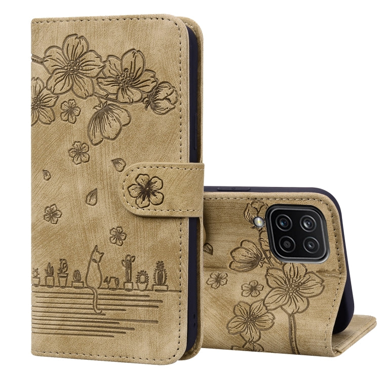 Cartoon Sakura Cat Embossed Leather Phone Case, For Samsung Galaxy S22 5G, For Samsung Galaxy S22+ 5G, For Samsung Galaxy S22 Ultra 5G, For Samsung Galaxy S21 5G, For Samsung Galaxy S21+ 5G, For Samsung Galaxy S21 Ultra 5G                              ...