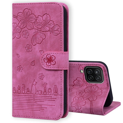 Cartoon Sakura Cat Embossed Leather Phone Case, For Samsung Galaxy S22 5G, For Samsung Galaxy S22+ 5G, For Samsung Galaxy S22 Ultra 5G, For Samsung Galaxy S21 5G, For Samsung Galaxy S21+ 5G, For Samsung Galaxy S21 Ultra 5G                              ...
