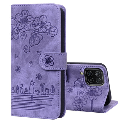 Cartoon Sakura Cat Embossed Leather Phone Case, For Samsung Galaxy S22 5G, For Samsung Galaxy S22+ 5G, For Samsung Galaxy S22 Ultra 5G, For Samsung Galaxy S21 5G, For Samsung Galaxy S21+ 5G, For Samsung Galaxy S21 Ultra 5G                              ...