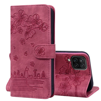 Cartoon Sakura Cat Embossed Leather Phone Case, For Samsung Galaxy S22 5G, For Samsung Galaxy S22+ 5G, For Samsung Galaxy S22 Ultra 5G, For Samsung Galaxy S21 5G, For Samsung Galaxy S21+ 5G, For Samsung Galaxy S21 Ultra 5G                              ...