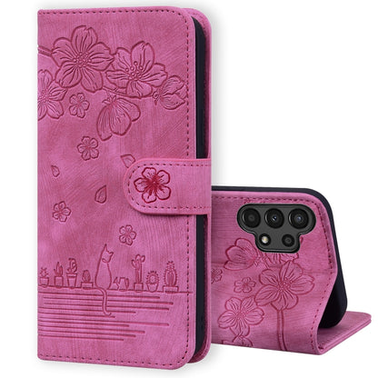Cartoon Sakura Cat Embossed Leather Phone Case, For Samsung Galaxy S22 5G, For Samsung Galaxy S22+ 5G, For Samsung Galaxy S22 Ultra 5G, For Samsung Galaxy S21 5G, For Samsung Galaxy S21+ 5G, For Samsung Galaxy S21 Ultra 5G                              ...