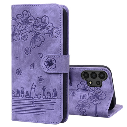 Cartoon Sakura Cat Embossed Leather Phone Case, For Samsung Galaxy S22 5G, For Samsung Galaxy S22+ 5G, For Samsung Galaxy S22 Ultra 5G, For Samsung Galaxy S21 5G, For Samsung Galaxy S21+ 5G, For Samsung Galaxy S21 Ultra 5G                              ...