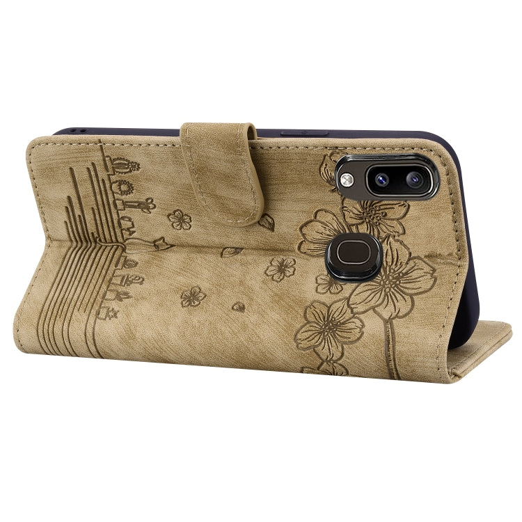 Cartoon Sakura Cat Embossed Leather Phone Case, For Samsung Galaxy A20 / A30, For Samsung Galaxy A22 4G, For Samsung Galaxy A22 5G / A22s 5G, For Samsung Galaxy A30s / A50s / A50, For Samsung Galaxy A32 5G, For Samsung Galaxy A33 5G                    ...