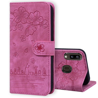Cartoon Sakura Cat Embossed Leather Phone Case, For Samsung Galaxy A20 / A30, For Samsung Galaxy A22 4G, For Samsung Galaxy A22 5G / A22s 5G, For Samsung Galaxy A30s / A50s / A50, For Samsung Galaxy A32 5G, For Samsung Galaxy A33 5G                    ...