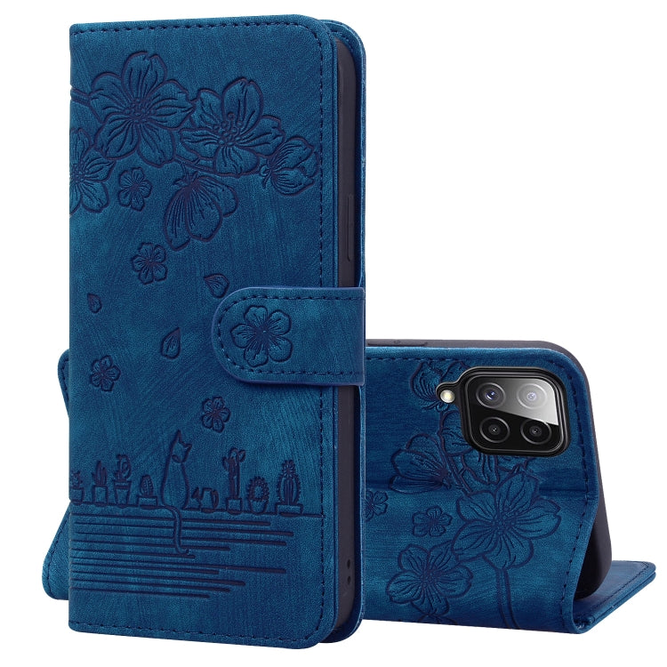Cartoon Sakura Cat Embossed Leather Phone Case, For Samsung Galaxy A20 / A30, For Samsung Galaxy A22 4G, For Samsung Galaxy A22 5G / A22s 5G, For Samsung Galaxy A30s / A50s / A50, For Samsung Galaxy A32 5G, For Samsung Galaxy A33 5G                    ...