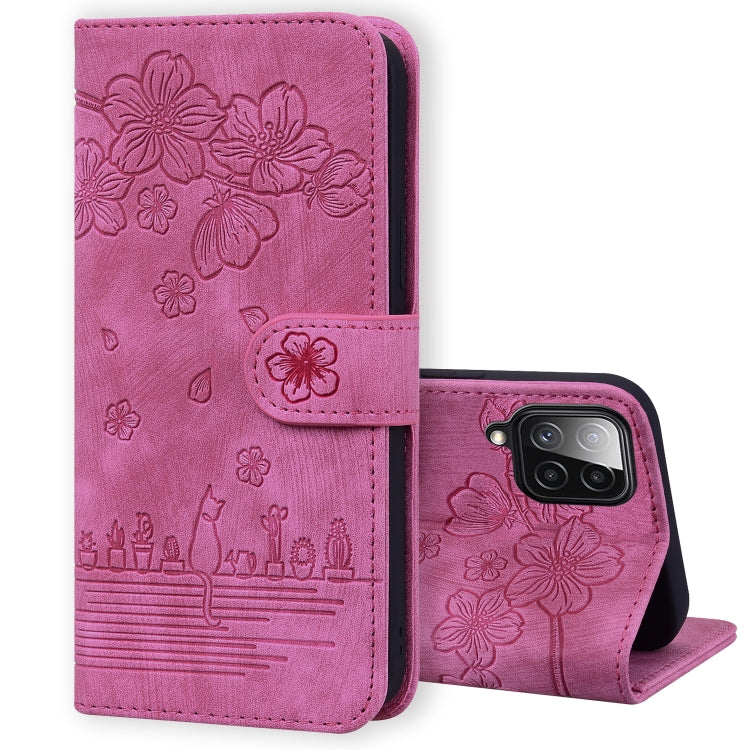 Cartoon Sakura Cat Embossed Leather Phone Case, For Samsung Galaxy A20 / A30, For Samsung Galaxy A22 4G, For Samsung Galaxy A22 5G / A22s 5G, For Samsung Galaxy A30s / A50s / A50, For Samsung Galaxy A32 5G, For Samsung Galaxy A33 5G                    ...