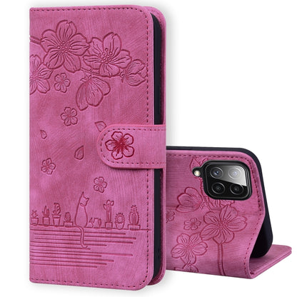 Cartoon Sakura Cat Embossed Leather Phone Case, For Samsung Galaxy A20 / A30, For Samsung Galaxy A22 4G, For Samsung Galaxy A22 5G / A22s 5G, For Samsung Galaxy A30s / A50s / A50, For Samsung Galaxy A32 5G, For Samsung Galaxy A33 5G                    ...