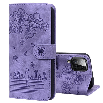Cartoon Sakura Cat Embossed Leather Phone Case, For Samsung Galaxy A20 / A30, For Samsung Galaxy A22 4G, For Samsung Galaxy A22 5G / A22s 5G, For Samsung Galaxy A30s / A50s / A50, For Samsung Galaxy A32 5G, For Samsung Galaxy A33 5G                    ...