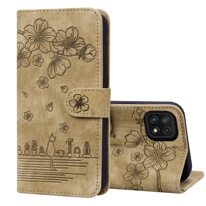 Cartoon Sakura Cat Embossed Leather Phone Case, For Samsung Galaxy A20 / A30, For Samsung Galaxy A22 4G, For Samsung Galaxy A22 5G / A22s 5G, For Samsung Galaxy A30s / A50s / A50, For Samsung Galaxy A32 5G, For Samsung Galaxy A33 5G                    ...