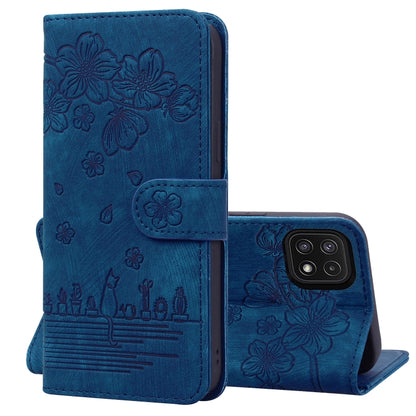 Cartoon Sakura Cat Embossed Leather Phone Case, For Samsung Galaxy A20 / A30, For Samsung Galaxy A22 4G, For Samsung Galaxy A22 5G / A22s 5G, For Samsung Galaxy A30s / A50s / A50, For Samsung Galaxy A32 5G, For Samsung Galaxy A33 5G                    ...