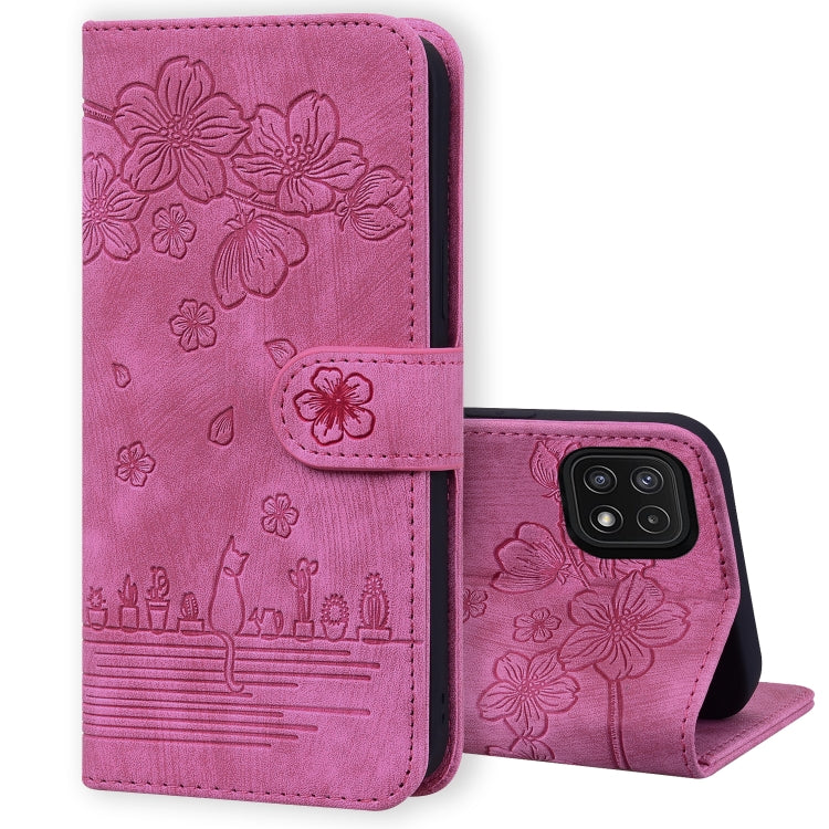 Cartoon Sakura Cat Embossed Leather Phone Case, For Samsung Galaxy A20 / A30, For Samsung Galaxy A22 4G, For Samsung Galaxy A22 5G / A22s 5G, For Samsung Galaxy A30s / A50s / A50, For Samsung Galaxy A32 5G, For Samsung Galaxy A33 5G                    ...