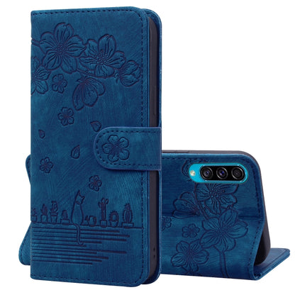 Cartoon Sakura Cat Embossed Leather Phone Case, For Samsung Galaxy A20 / A30, For Samsung Galaxy A22 4G, For Samsung Galaxy A22 5G / A22s 5G, For Samsung Galaxy A30s / A50s / A50, For Samsung Galaxy A32 5G, For Samsung Galaxy A33 5G                    ...