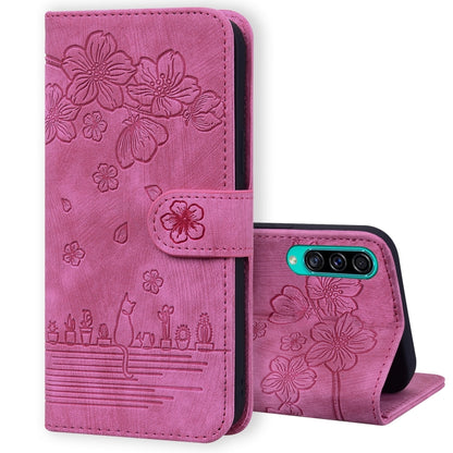 Cartoon Sakura Cat Embossed Leather Phone Case, For Samsung Galaxy A20 / A30, For Samsung Galaxy A22 4G, For Samsung Galaxy A22 5G / A22s 5G, For Samsung Galaxy A30s / A50s / A50, For Samsung Galaxy A32 5G, For Samsung Galaxy A33 5G                    ...
