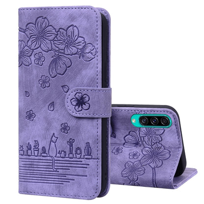 Cartoon Sakura Cat Embossed Leather Phone Case, For Samsung Galaxy A20 / A30, For Samsung Galaxy A22 4G, For Samsung Galaxy A22 5G / A22s 5G, For Samsung Galaxy A30s / A50s / A50, For Samsung Galaxy A32 5G, For Samsung Galaxy A33 5G                    ...
