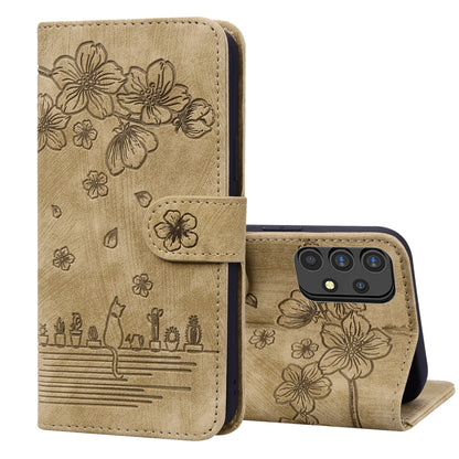 Cartoon Sakura Cat Embossed Leather Phone Case, For Samsung Galaxy A20 / A30, For Samsung Galaxy A22 4G, For Samsung Galaxy A22 5G / A22s 5G, For Samsung Galaxy A30s / A50s / A50, For Samsung Galaxy A32 5G, For Samsung Galaxy A33 5G                    ...