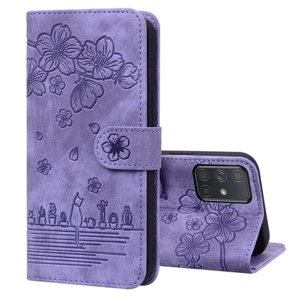 Cartoon Sakura Cat Embossed Leather Phone Case, For Samsung Galaxy A20 / A30, For Samsung Galaxy A22 4G, For Samsung Galaxy A22 5G / A22s 5G, For Samsung Galaxy A30s / A50s / A50, For Samsung Galaxy A32 5G, For Samsung Galaxy A33 5G                    ...
