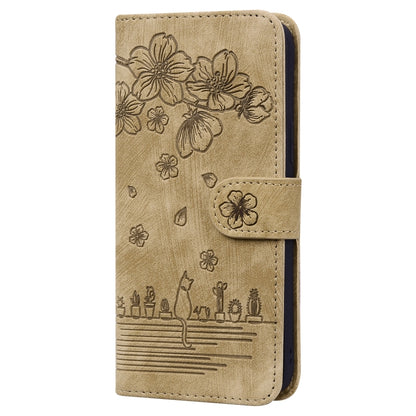 Cartoon Sakura Cat Embossed Leather Phone Case, For Samsung Galaxy A71 4G