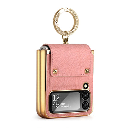 Colorful Leather + PC Phone Case with Ring, For Samsung Galaxy Z Flip4 5G, For Samsung Galaxy Z Flip3 5G