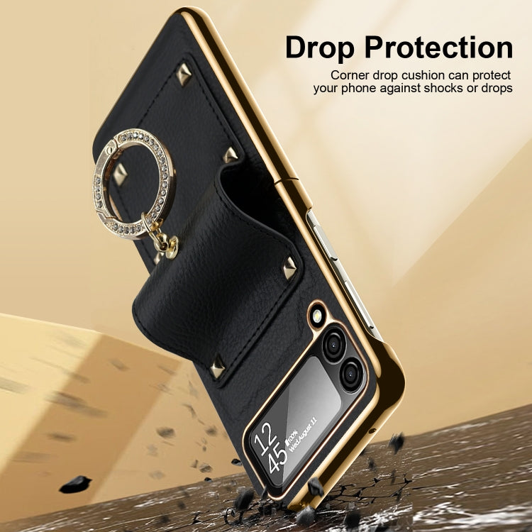 Colorful Leather + PC Phone Case with Ring, For Samsung Galaxy Z Flip4 5G, For Samsung Galaxy Z Flip3 5G