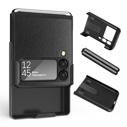 Litchi Texture PC Phone Case with Back Clip, For Samsung Galaxy Z Flip4 5G