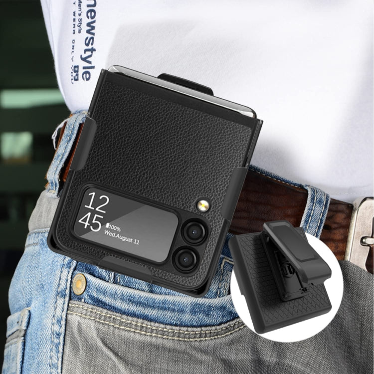 Litchi Texture PC Phone Case with Back Clip, For Samsung Galaxy Z Flip4 5G
